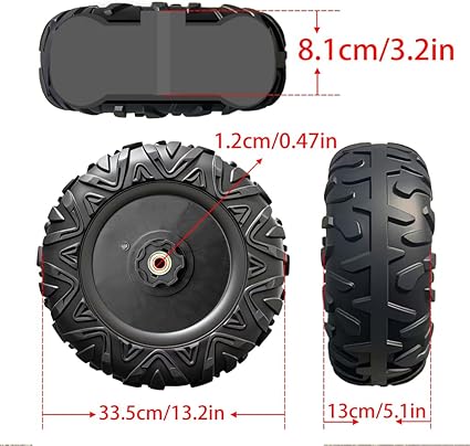 peg perego rzr 900 rubber tires 4-Pack PU Solid Rubber Tire for Power Wheels Ride on Car Alligator Tires Wheels Upgrade, 13in Wheels 1.2CM/0.47in Aperture Front/Rear Wheel for
