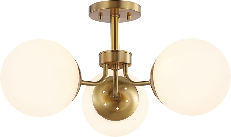 3-Light Bohemian Farmhouse Iron/Frosted Glass LED Semi Flush Mount Modern Contemporary Brass Gold
