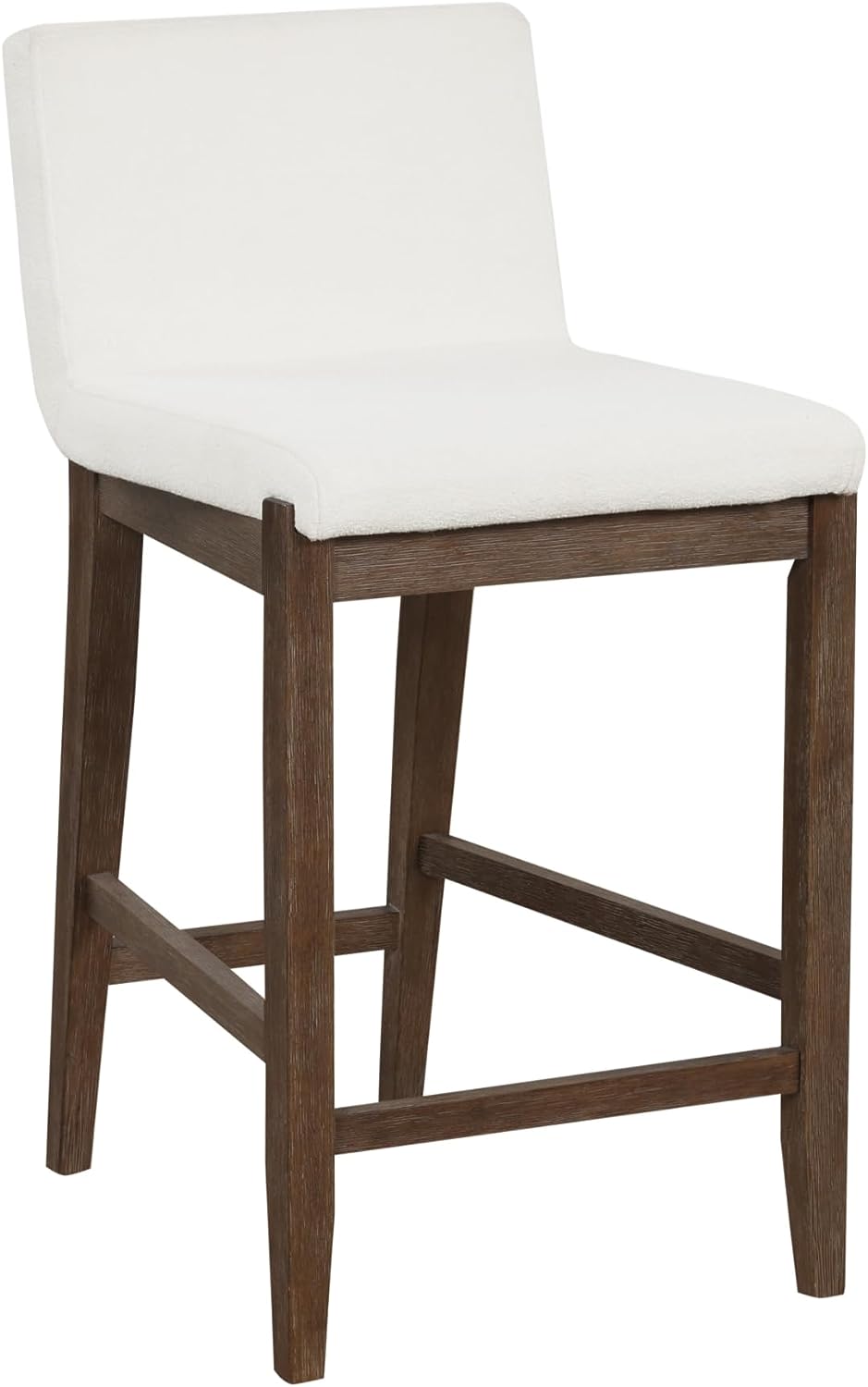 Gracie Modern Counter Height Bar Stool with Back, Counter Stool Upholstered Chair with Natural Textured Linen and Brushed Wooden Legs, White/Dark Brown