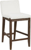 Gracie Modern Counter Height Bar Stool with Back, Counter Stool Upholstered Chair with Natural Textured Linen and Brushed Wooden Legs, White/Dark Brown