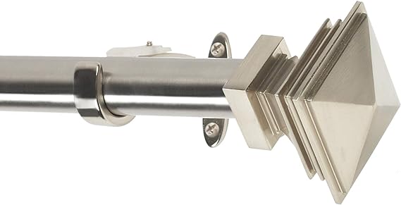 1 Inch Adjustable Satin Silver Curtain Rod for Windows & Doors Curtains with Square Finials & Brackets Set