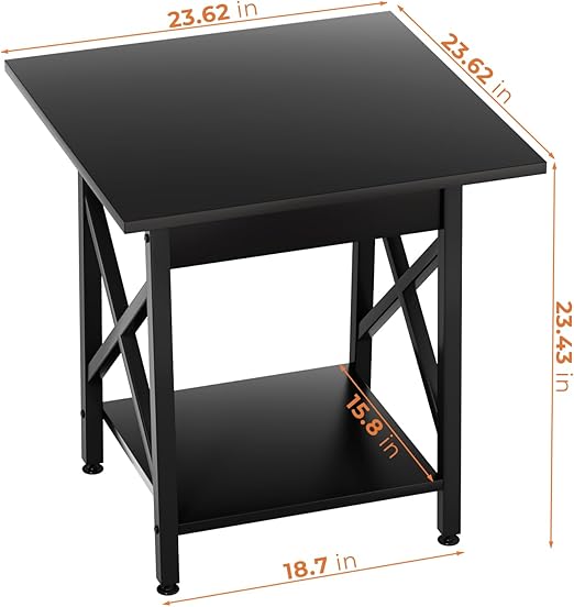 End Table, Large Square Side Tables with X-Frame, 2-Tier Storage, Black