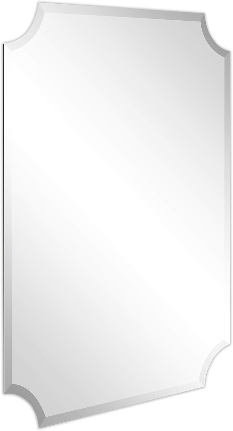 Frameless Rectangle Scalloped Beveled Wall Mirror