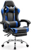 Video Game Desk Chair - Ergonomic Computer with Footrest and Comfy Lumbar Support, PU Leather Recliner with Headrest, Fixed Up Armrest, Height Adjustable with 360° Swivel, for Adults, Blue