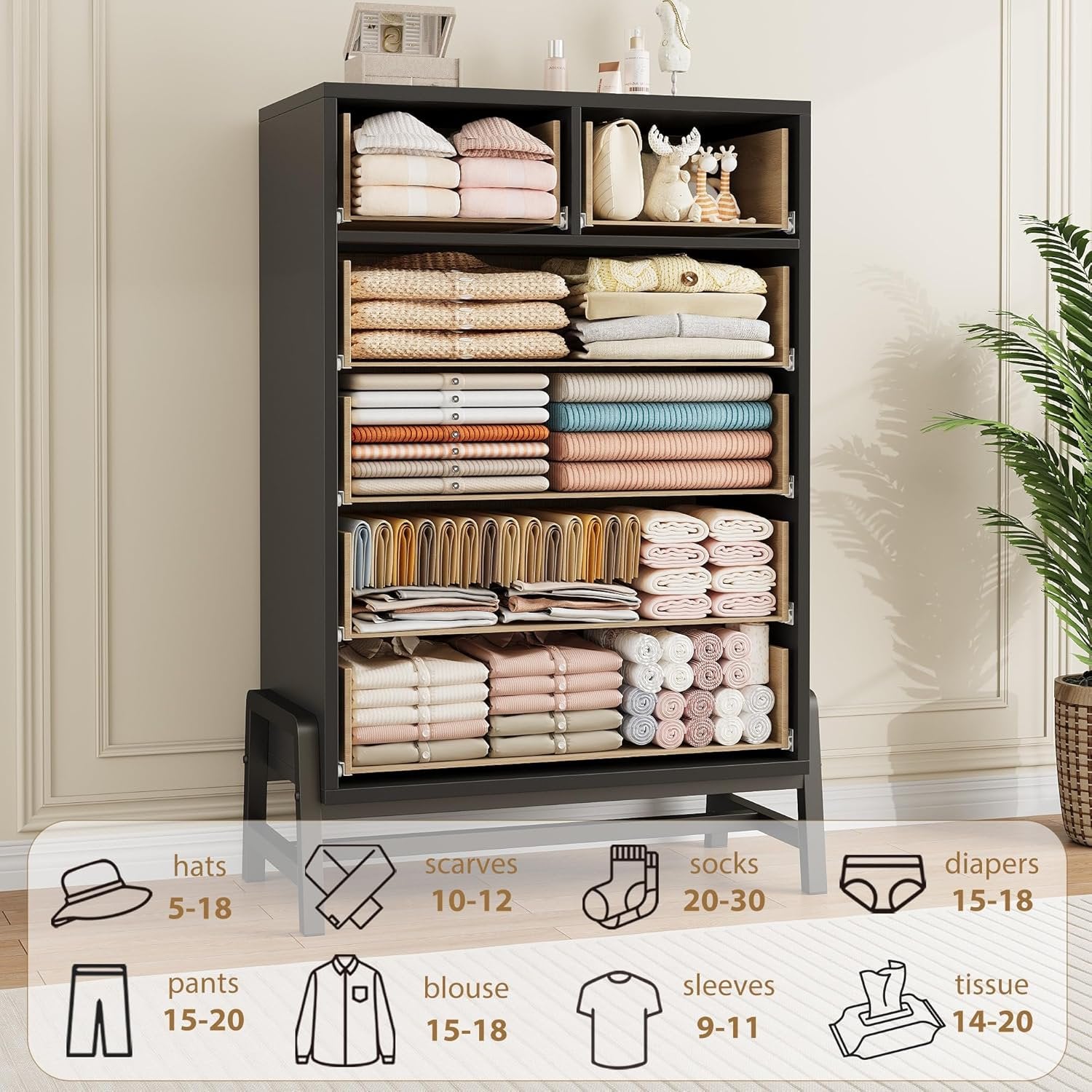 4+2 Dresser for Bedroom, Tall Drawer with Storage Freestanding, Wooden Closet Storage Chest