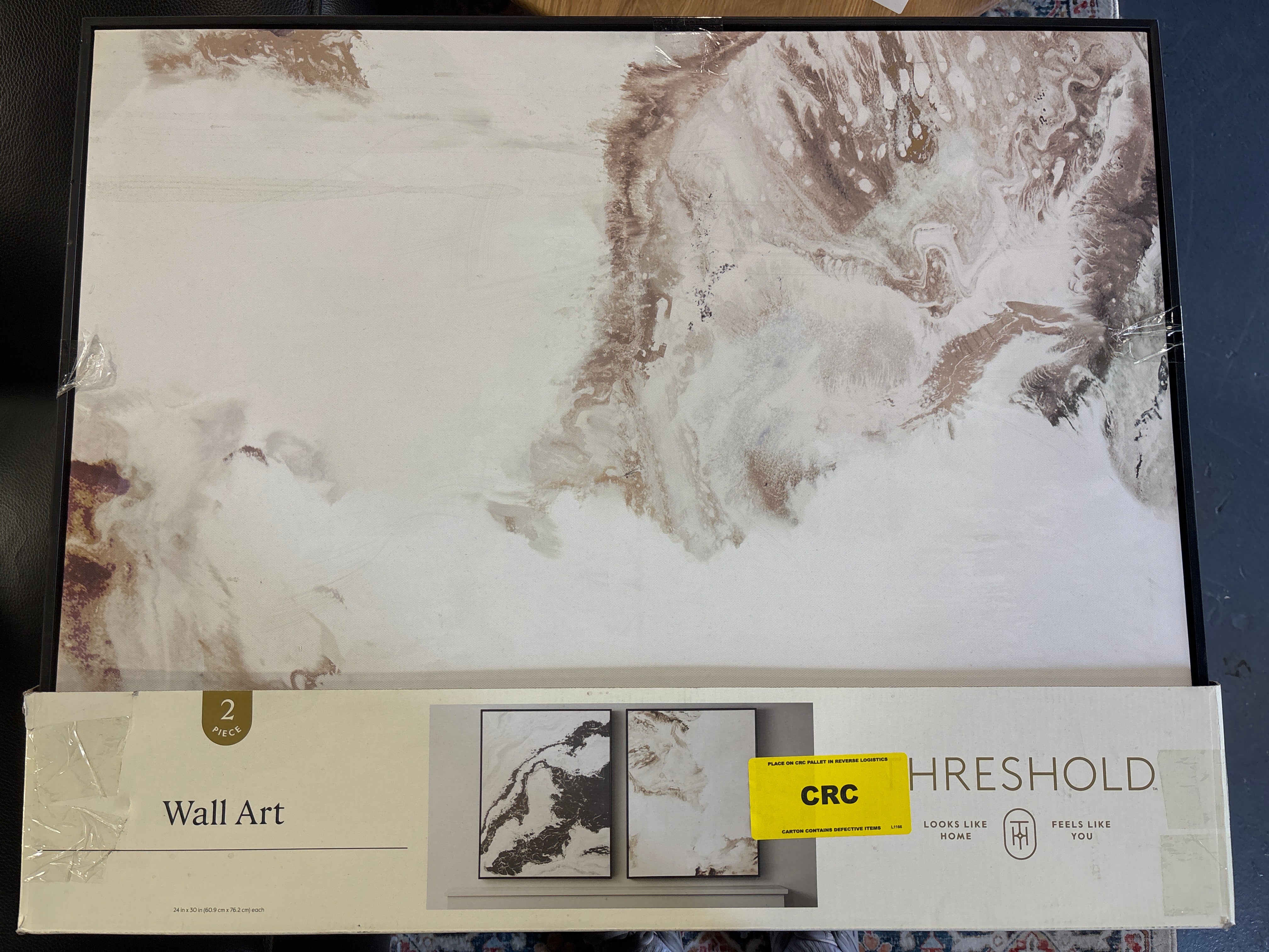 30" x 24" 2pk Marble Framed Printed Canvases Black/Tan SHOWROOM ITEM