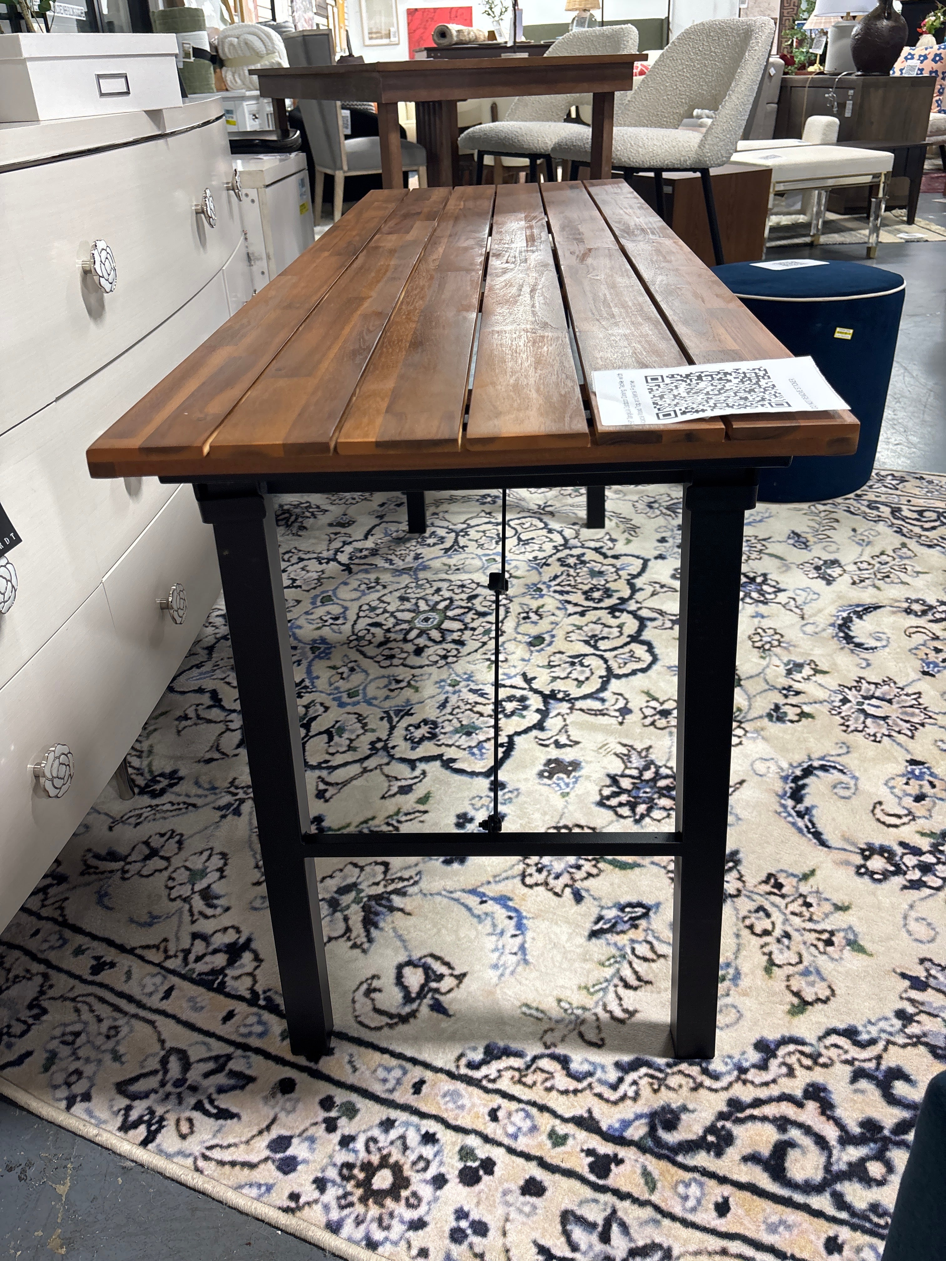 59" Tangkula Outdoor Dining Table with Acacia Wood Top and Metal Frame SHOWROOM ITEM