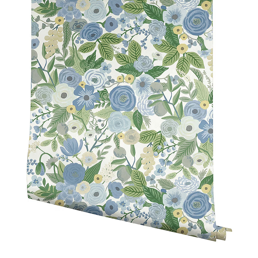 Blue Green Multi Non-woven Floral Self-adhesive Peel and Stick Wallpaper