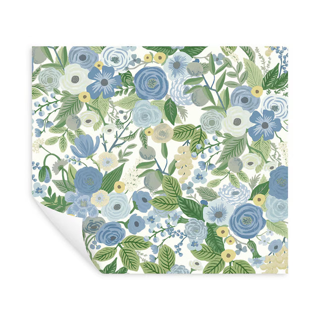 Blue Green Multi Non-woven Floral Self-adhesive Peel and Stick Wallpaper