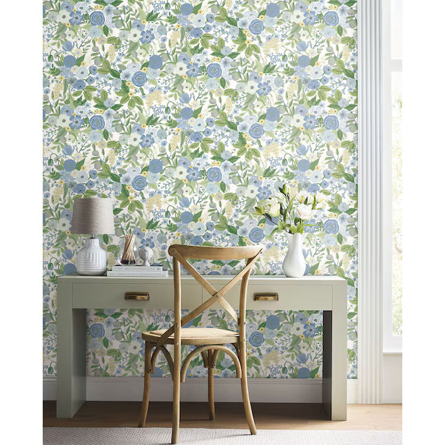 Blue Green Multi Non-woven Floral Self-adhesive Peel and Stick Wallpaper