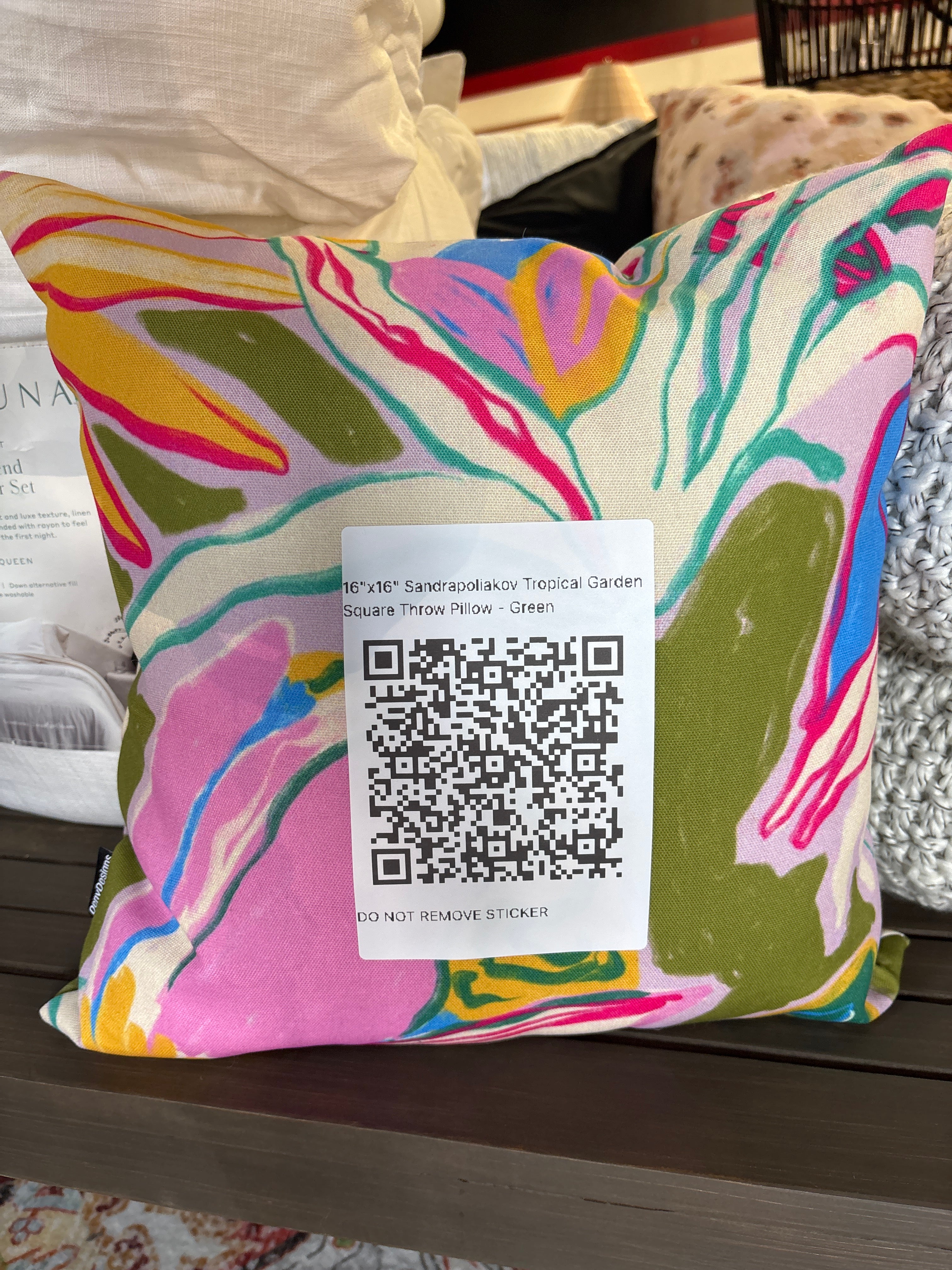 16"x16" Sandrapoliakov Tropical Garden Square Throw Pillow - Green SHOWROOM ITEM