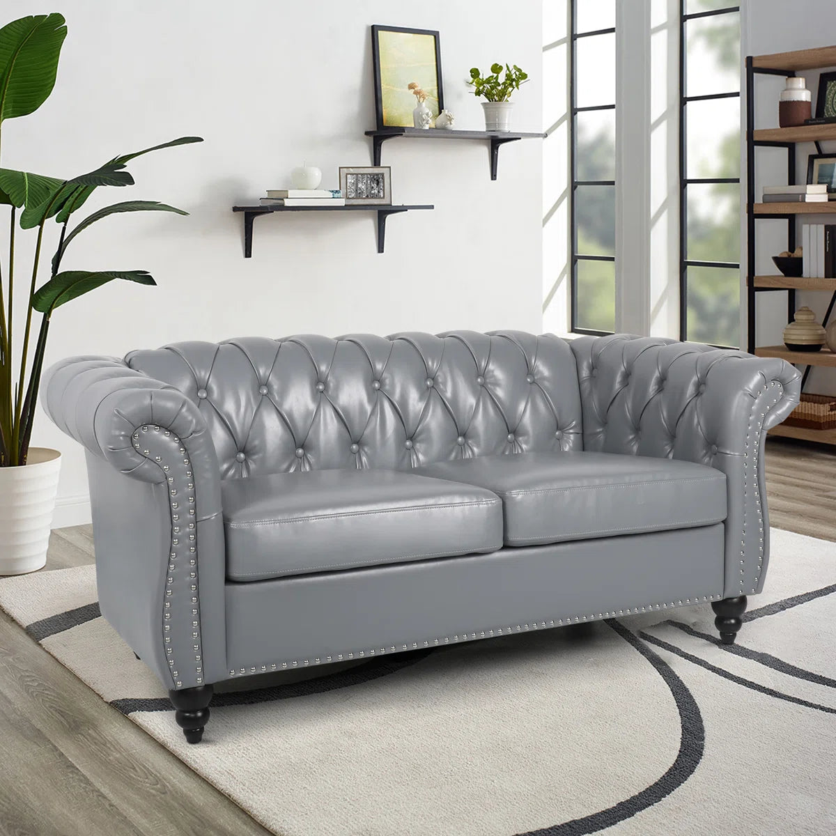 62'' Faux Leather Loveseat - Gray SHOWROOM ITEM