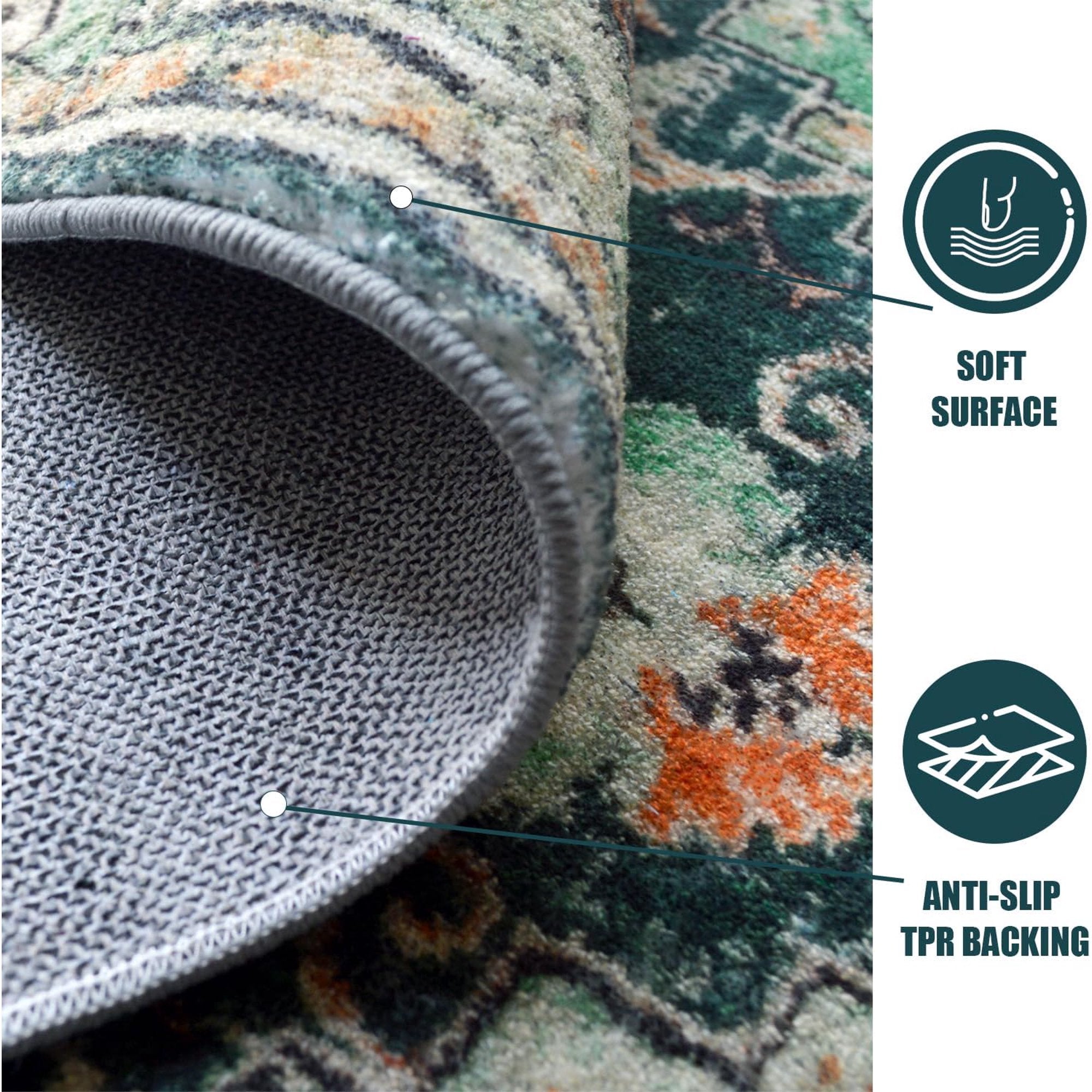 2'x6' Runner Rug for Bedroom Washable Non Slip Runner Rug -Rectangular Green SHOWROOM ITEM