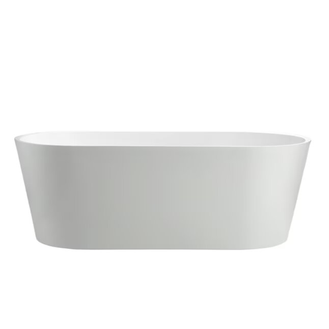 Vanity Art White/Polished Chrome Acrylic Oval Freestanding Soaking Bathtub with Drain (Center Drain)