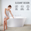 Vanity Art White/Polished Chrome Acrylic Oval Freestanding Soaking Bathtub with Drain (Center Drain)