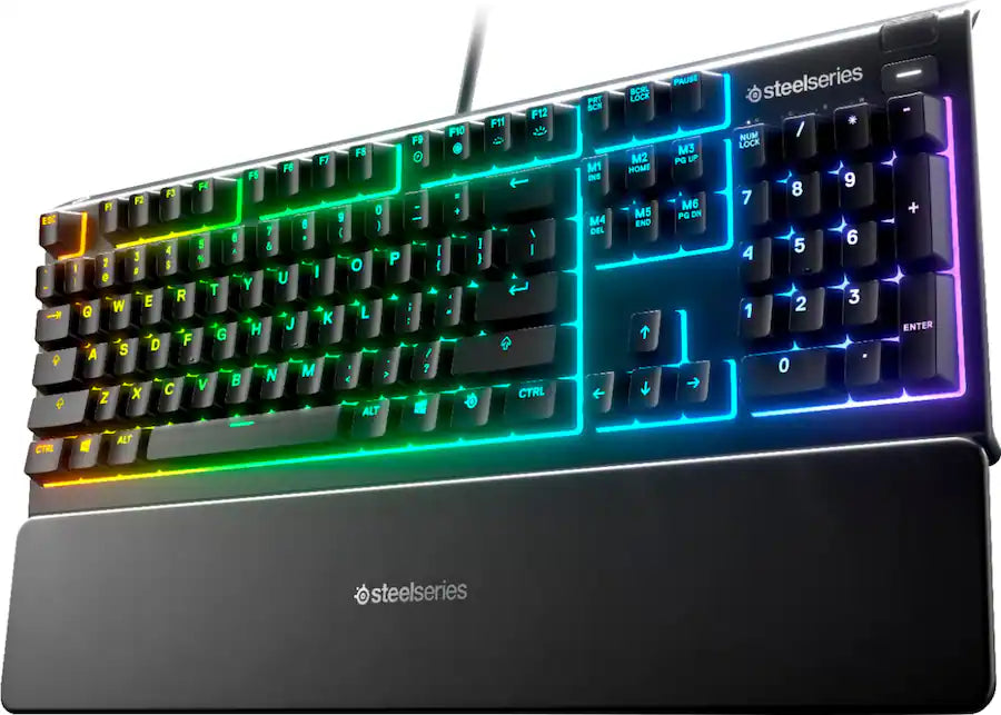 Apex 3 Full Size Wired Membrane Whisper Quiet Switch Gaming Keyboard with 10 zone RGB Backlighting - Black