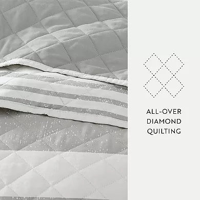 All Season Summer Stripes Reversible Quilt Set with Shams King/California King