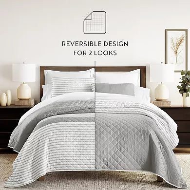 All Season Summer Stripes Reversible Quilt Set with Shams King/California King