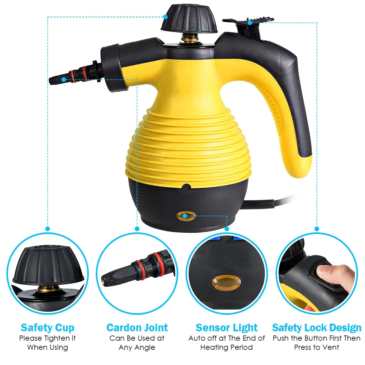 Multifunction Portable Steamer Household Steam Cleaner with Attachments Yellow