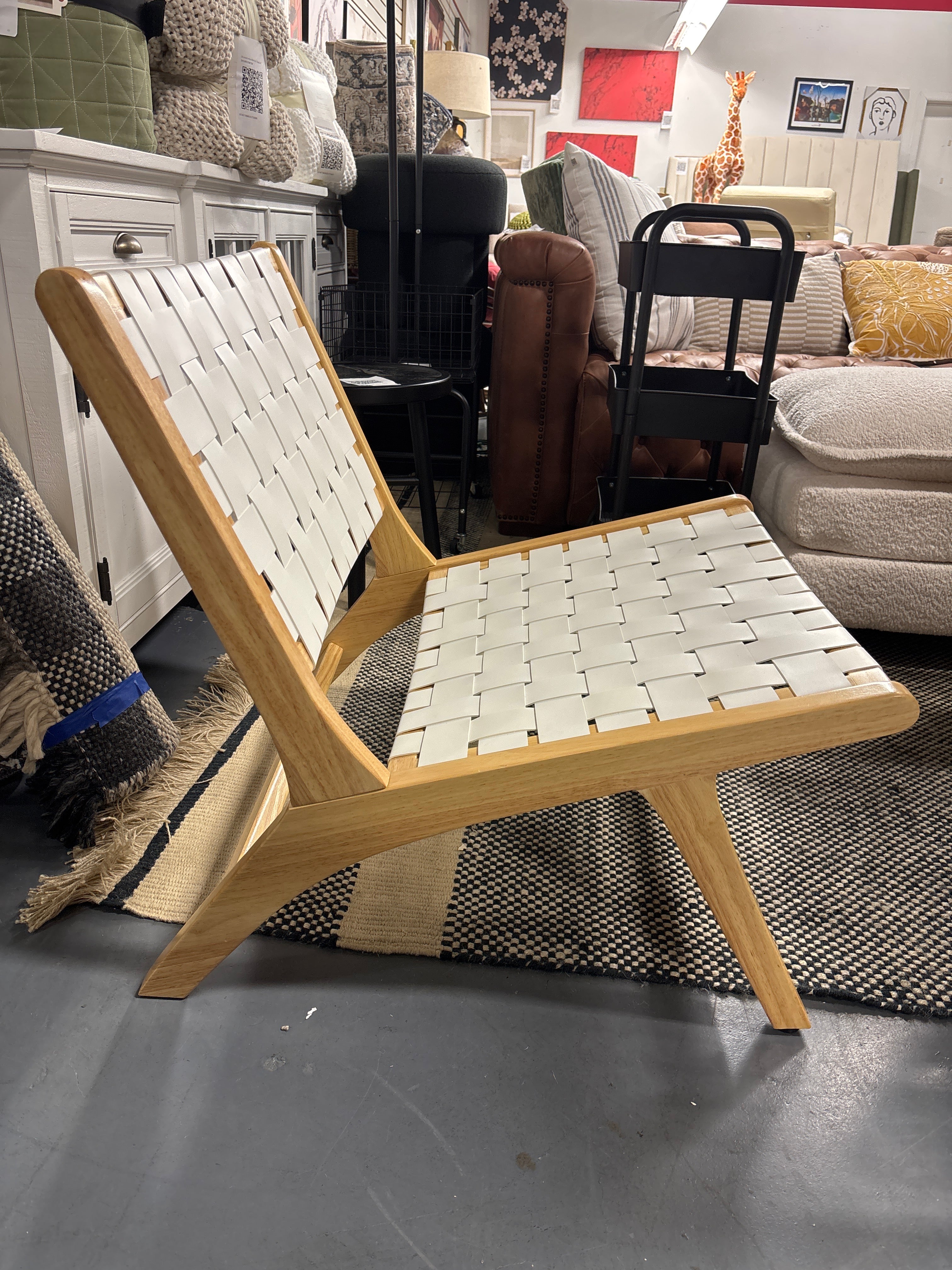 LUE BONA Midcentury Faux Leather Accent Chair - White SHOWROOM ITEM