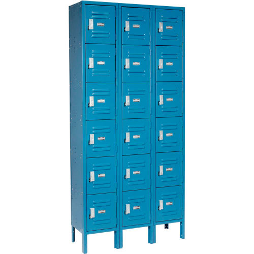 6-Tier 18 Door Box Locker, Blue, Assembled