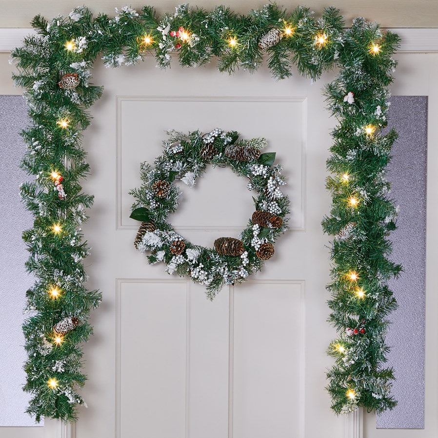 Battery Operated Frosted Garland with Timer