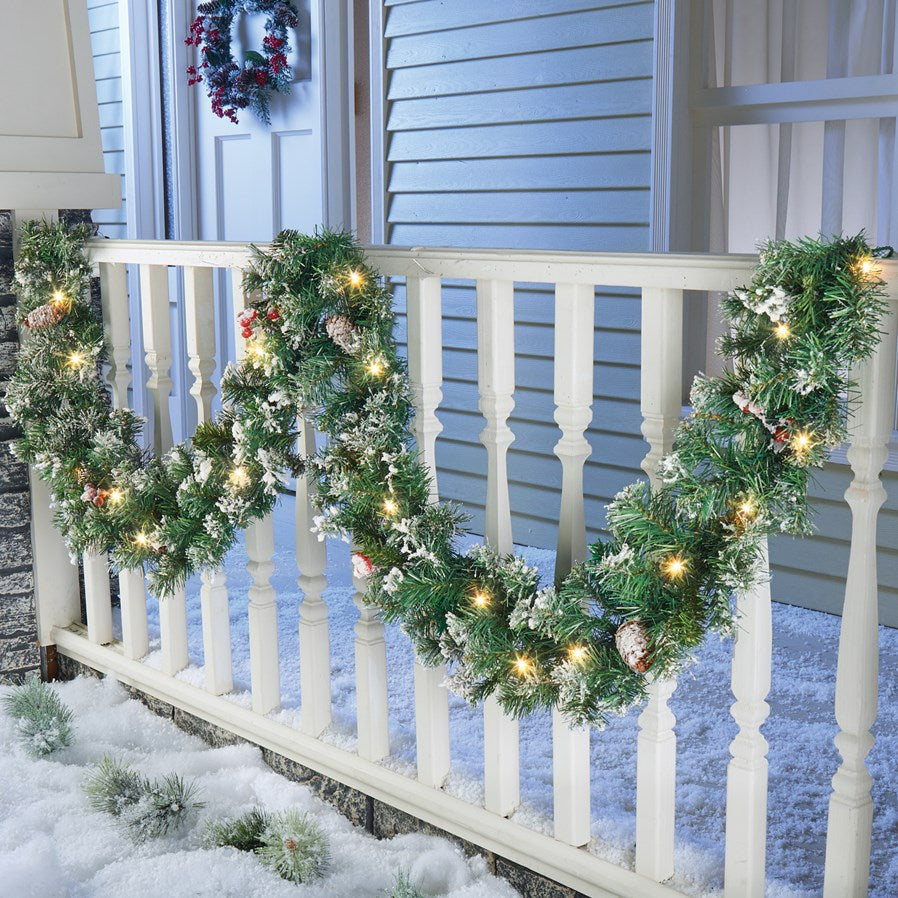 Battery Operated Frosted Garland with Timer