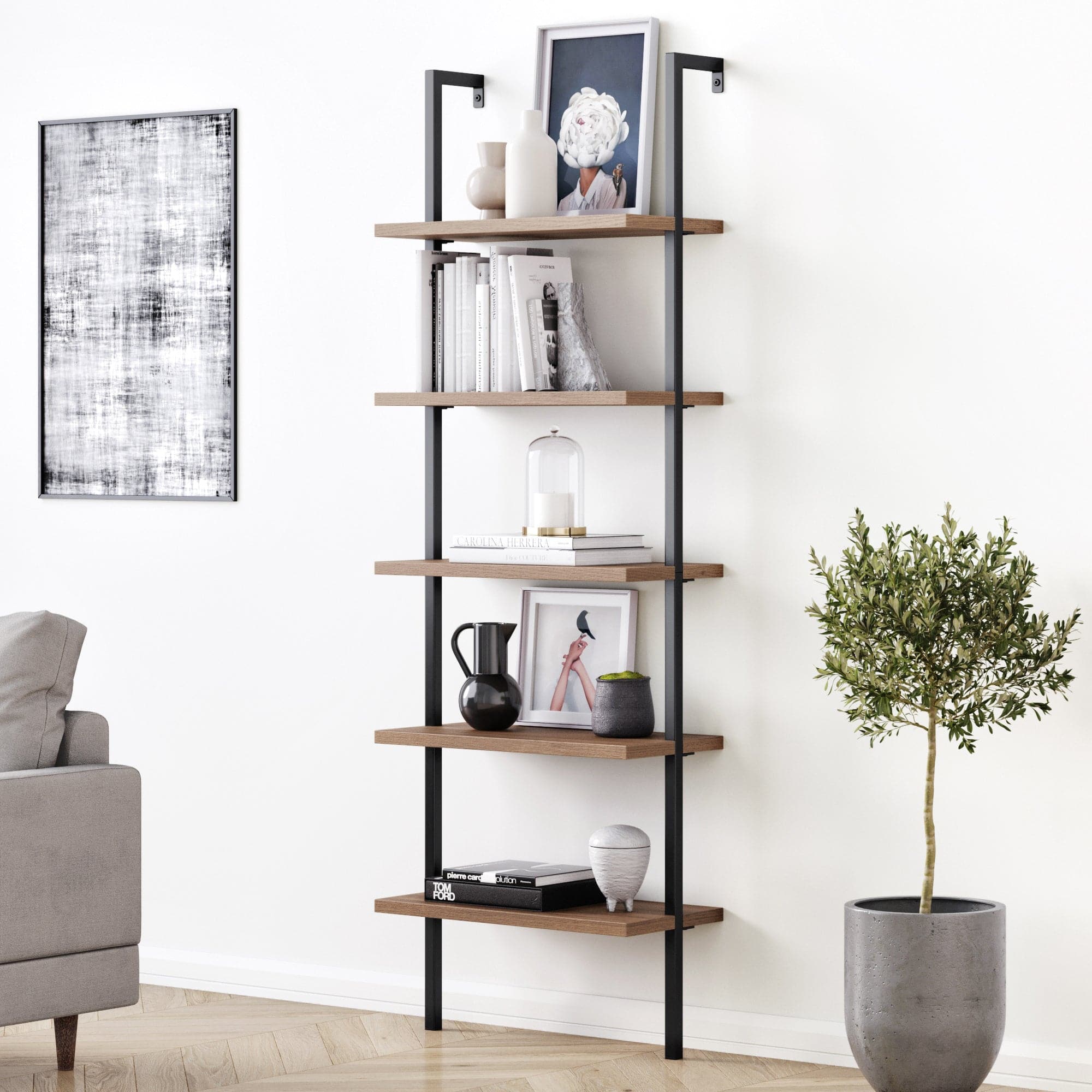 Wood Wall Mount Ladder Bookshelf | Theo