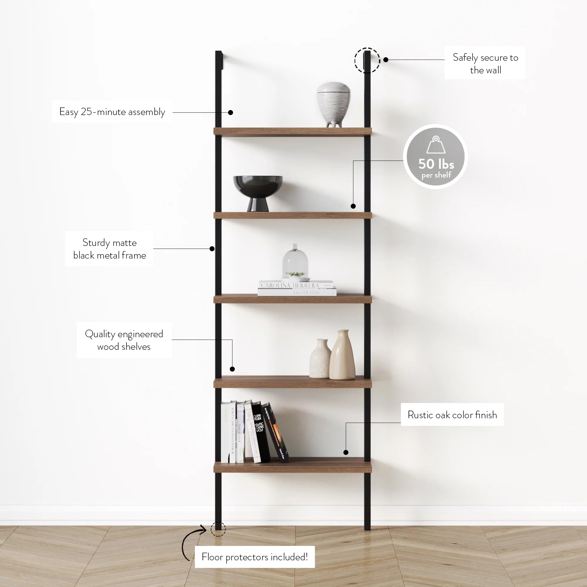 Wood Wall Mount Ladder Bookshelf | Theo