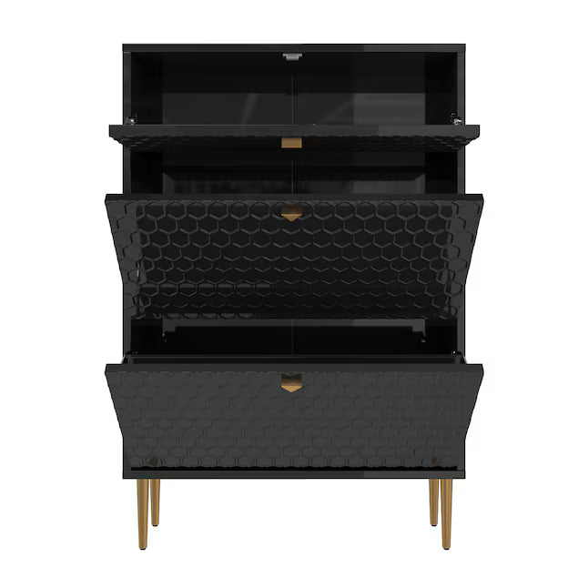 3 Tier 24 Pair Black MDF Shoe Cabinet