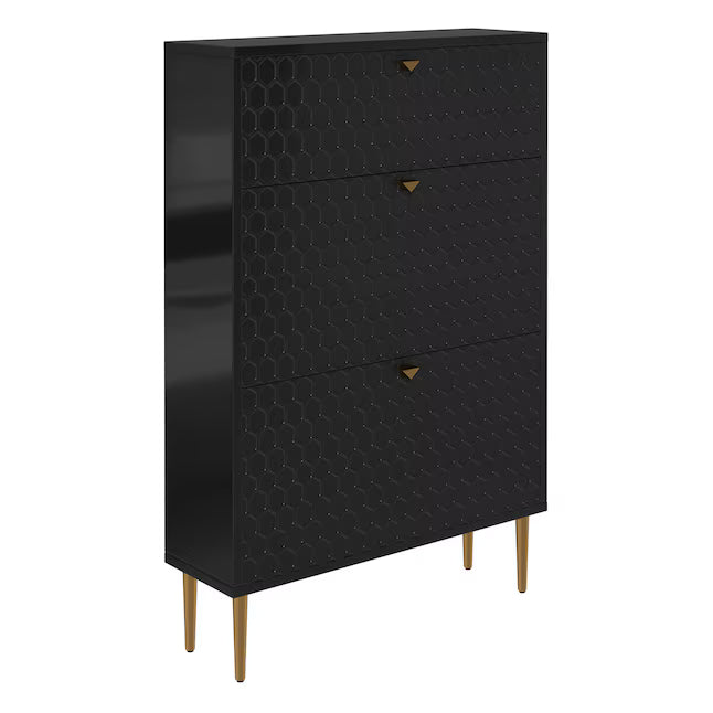 3 Tier 24 Pair Black MDF Shoe Cabinet