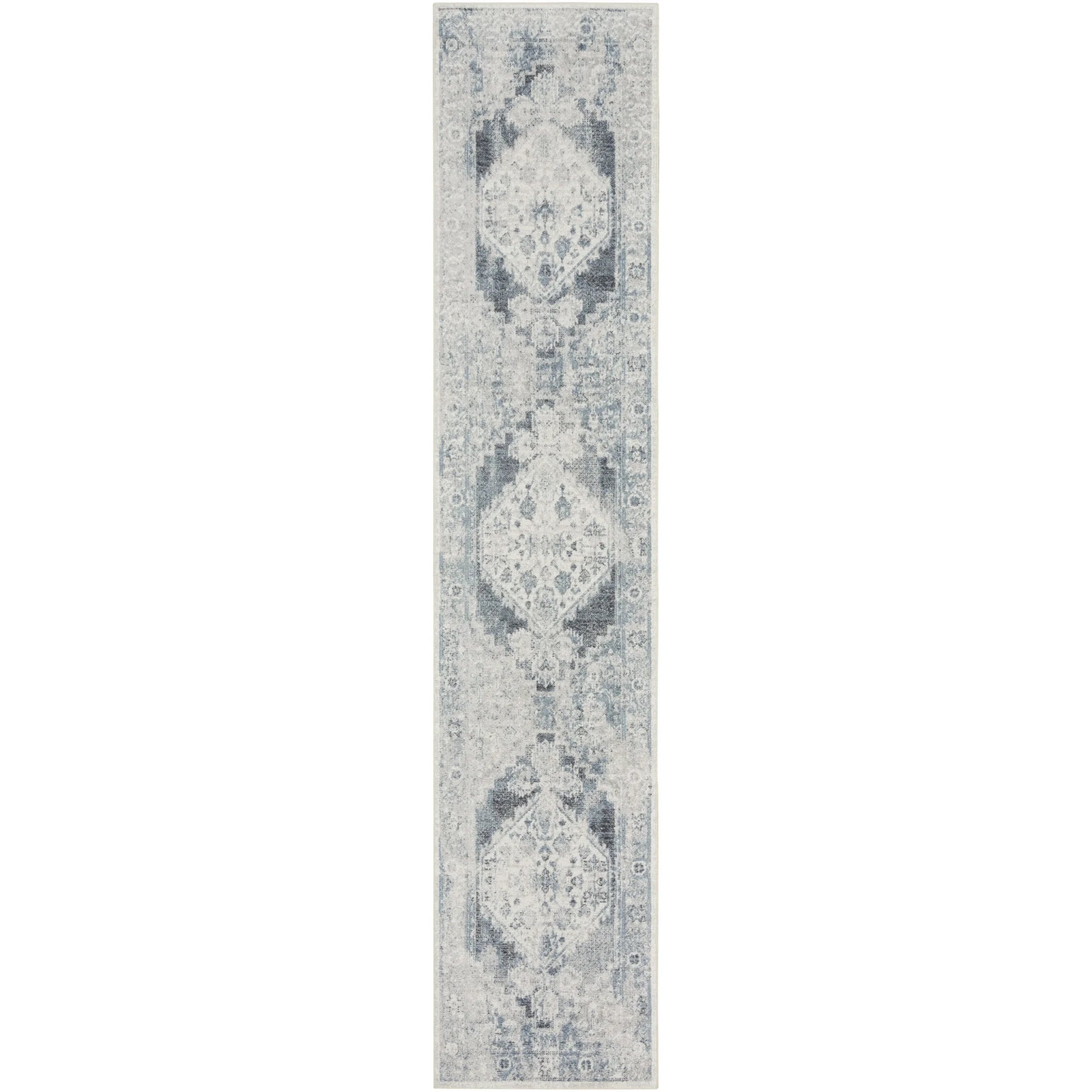 Astra Machine Washable Persian Blue/Ivory Area Rug - 2'2" x 10'