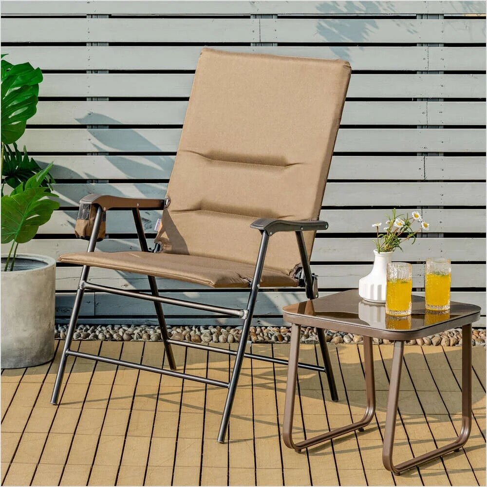 Patio Padded Folding Portable Chair Camping Dining Outdoor Beach Chair Brown