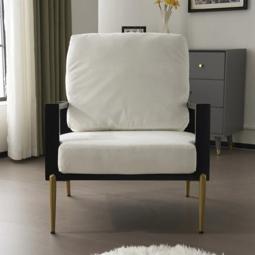 Modern Low Back White Upholstered Accent Armchair