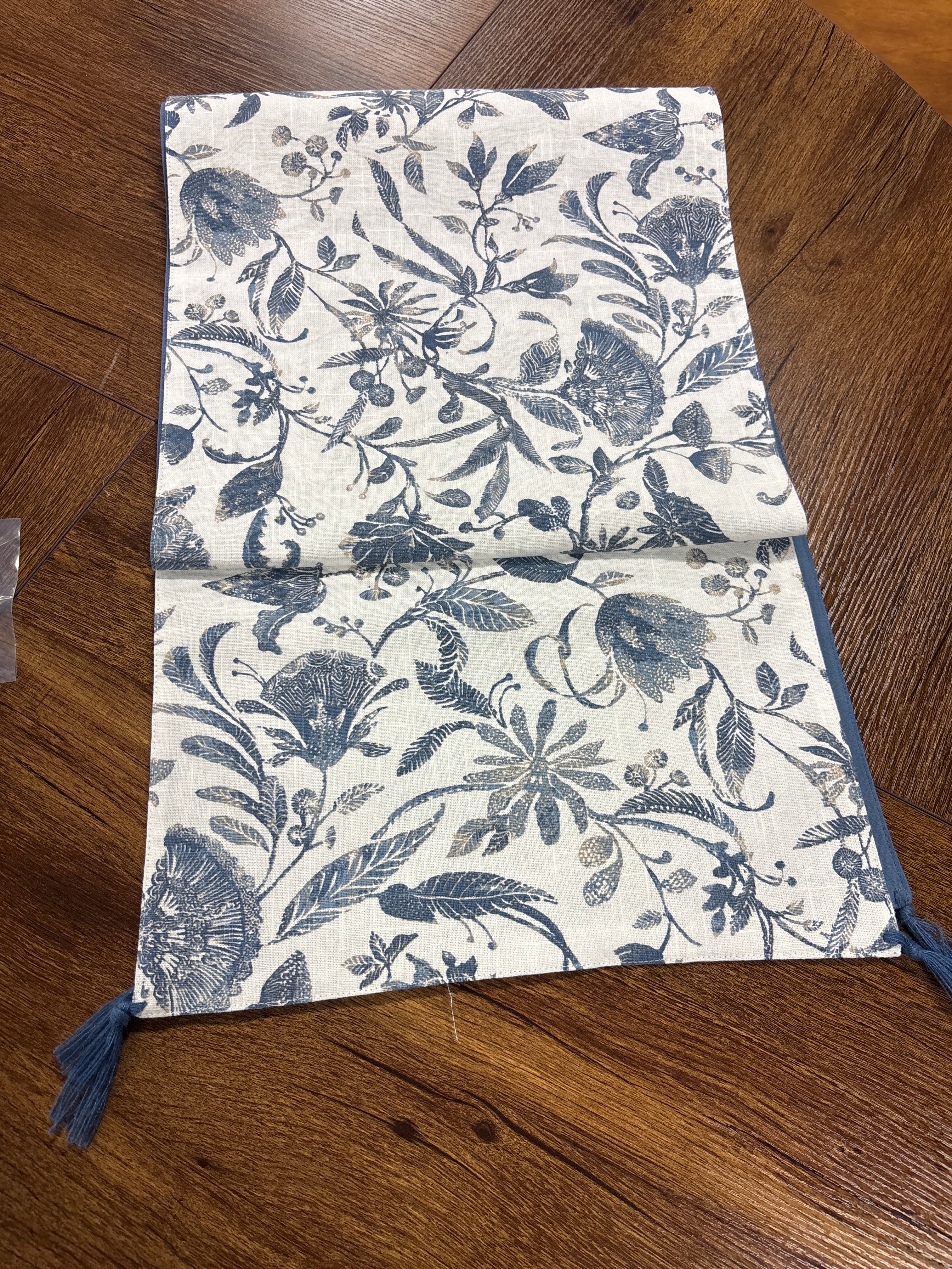 72"x14" Cotton Floral Table Runner - Blue SHOWROOM ITEM