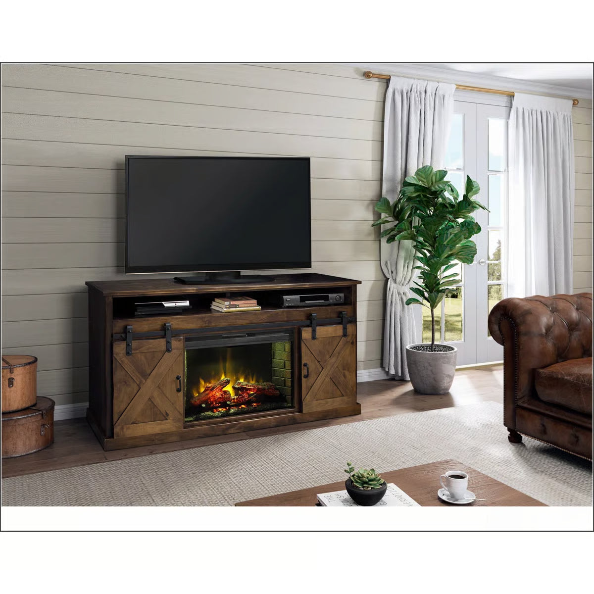 66" Electric Fireplace TV Stand - Aged Whiskey SHOWROOM ITEM