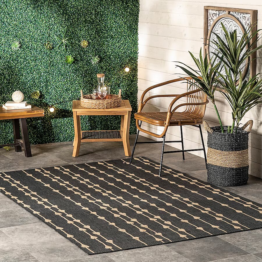 10 x 12 (ft) Loomed Polyester/Polypropylene Charcoal Rectangular Indoor/Outdoor Stripe Global Area rug
