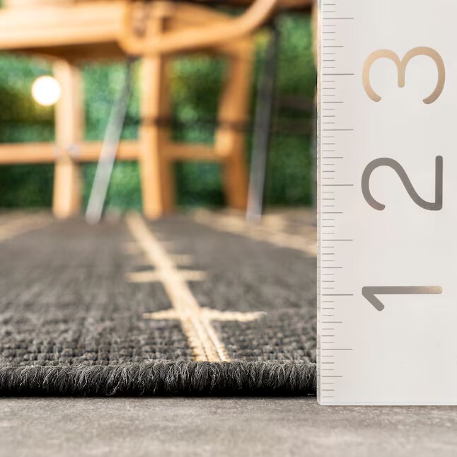 10 x 12 (ft) Loomed Polyester/Polypropylene Charcoal Rectangular Indoor/Outdoor Stripe Global Area rug
