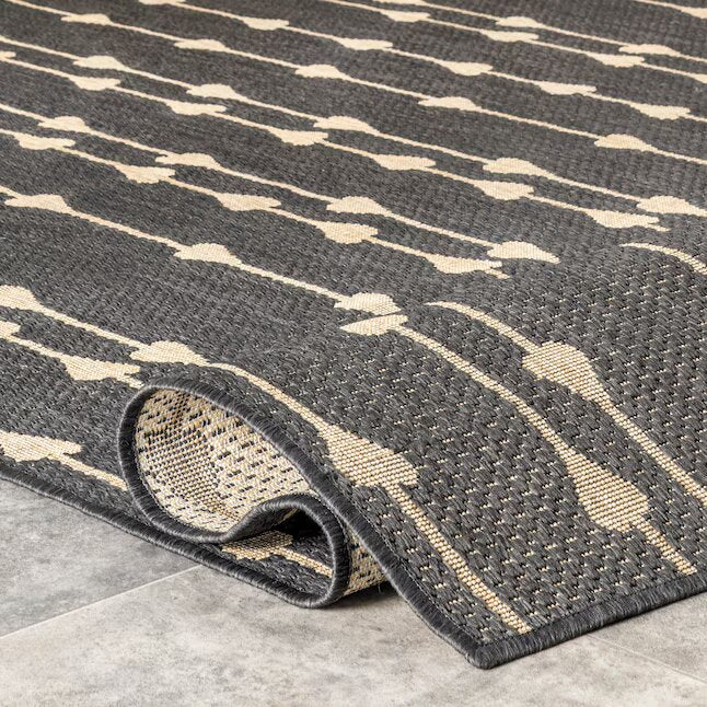 10 x 12 (ft) Loomed Polyester/Polypropylene Charcoal Rectangular Indoor/Outdoor Stripe Global Area rug