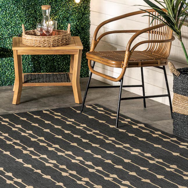 10 x 12 (ft) Loomed Polyester/Polypropylene Charcoal Rectangular Indoor/Outdoor Stripe Global Area rug