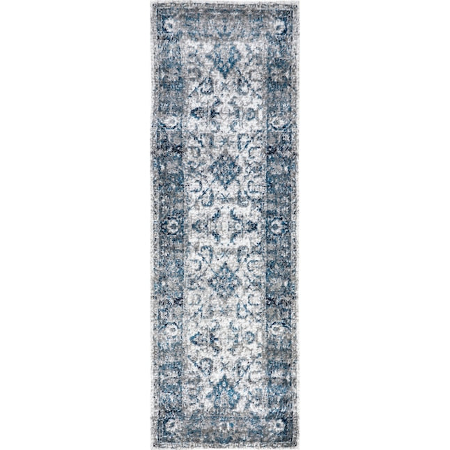 2 x 8 (ft) Loomed Polypropylene Blue Rectangular Indoor Medallion Persian Runner rug