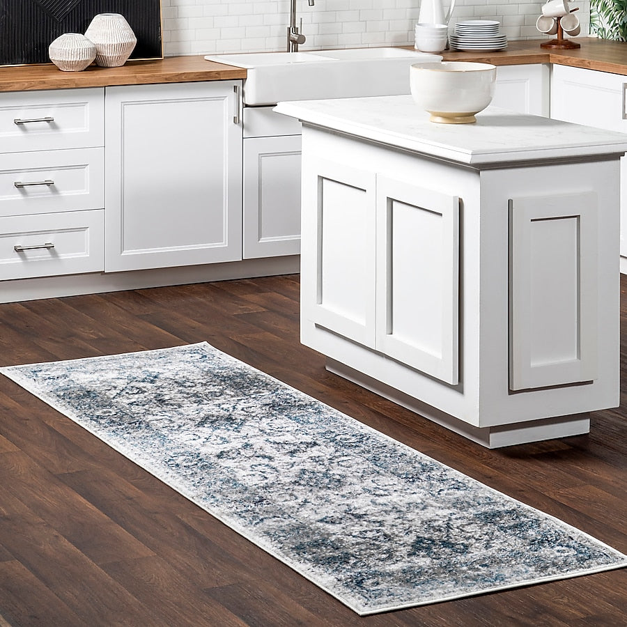 2 x 8 (ft) Loomed Polypropylene Blue Rectangular Indoor Medallion Persian Runner rug