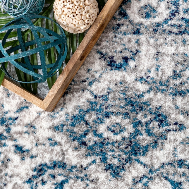 2 x 8 (ft) Loomed Polypropylene Blue Rectangular Indoor Medallion Persian Runner rug