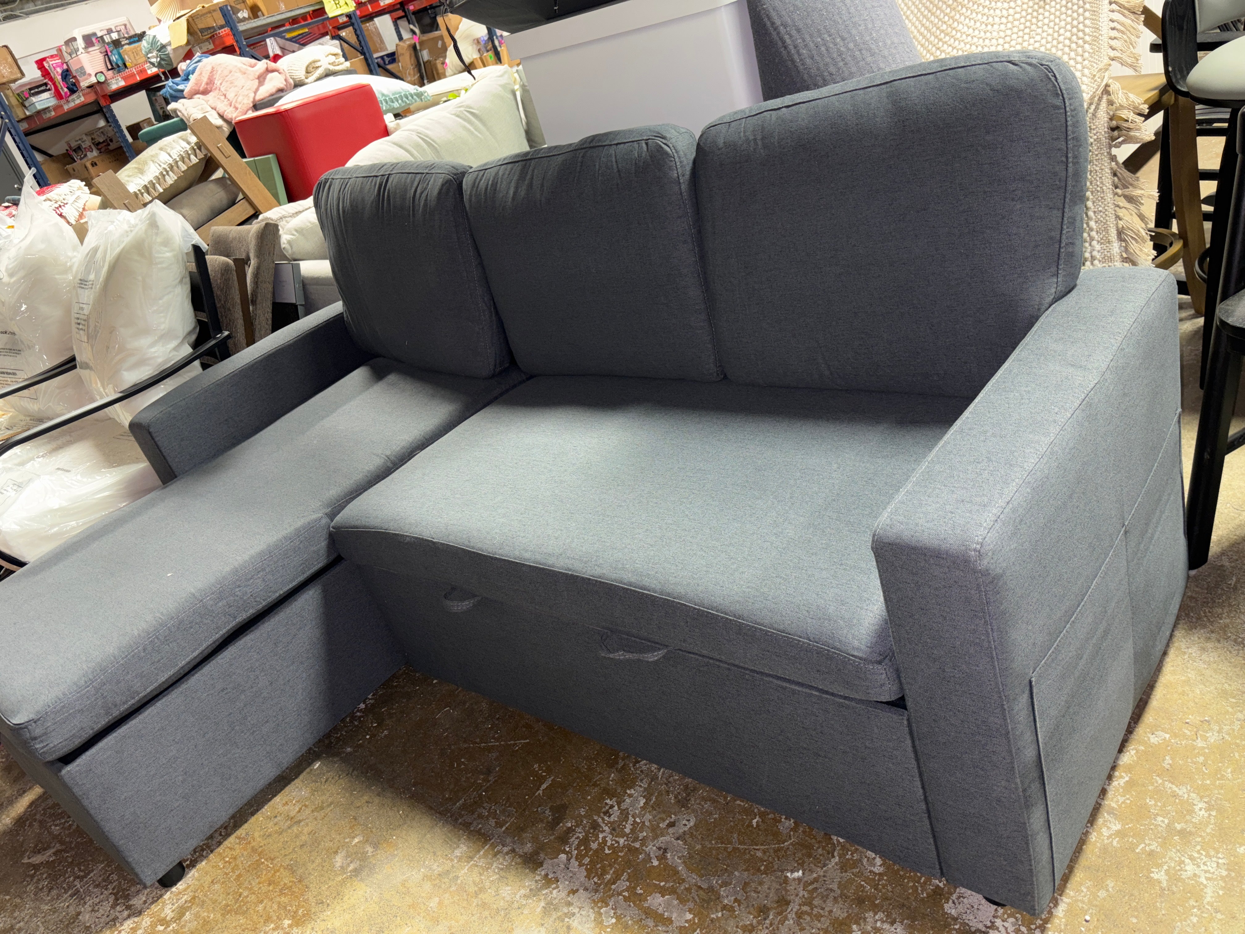 81" Sleeper Sofa Bed With Storage Chaise - Dark Gray SHOWROOM ITEM
