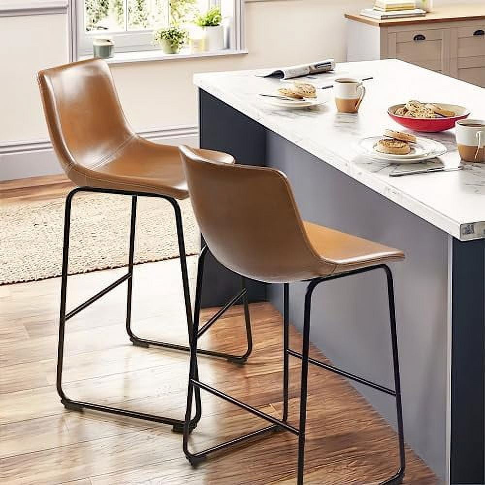 Counter Height Bar Stools 1-Piece, Faux Leather with Metal Legs