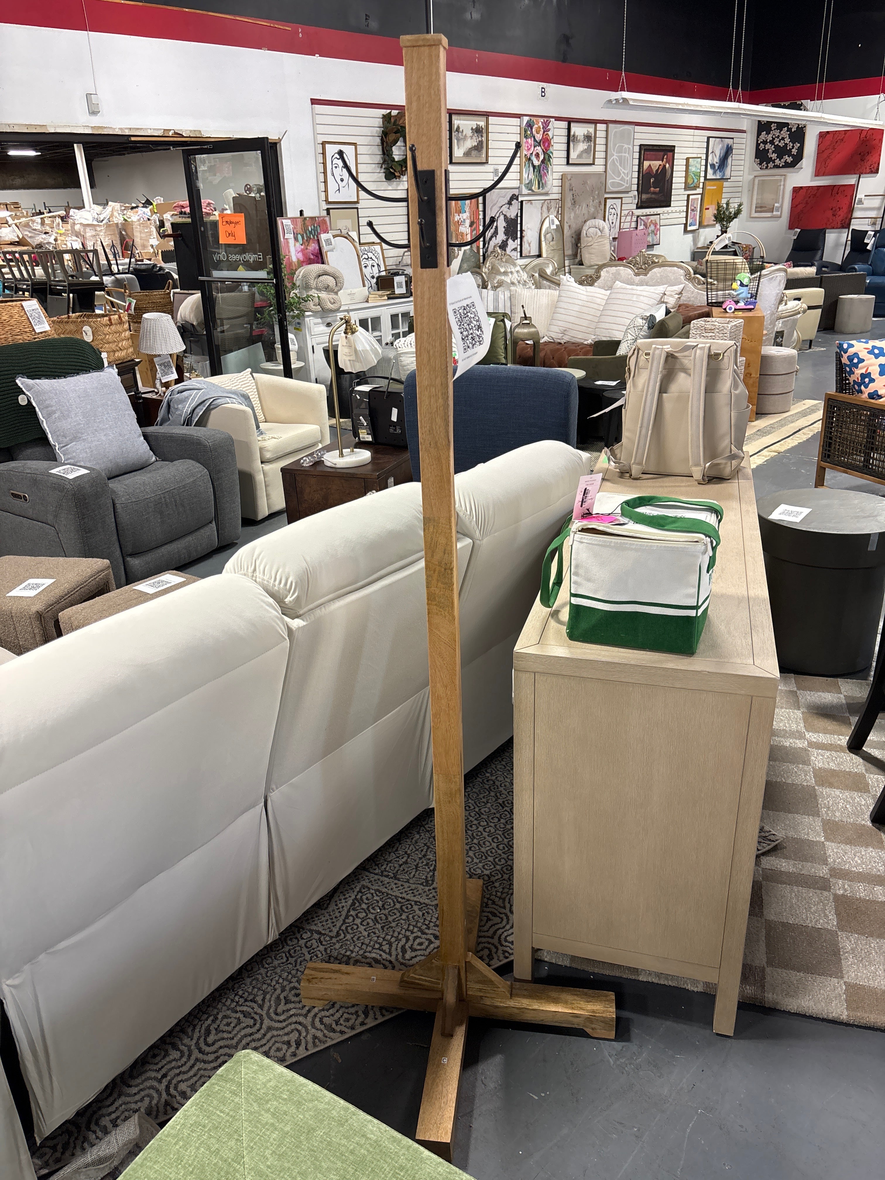 70" Wood Coat Rack with Metal Hooks SHOWROOM ITEM