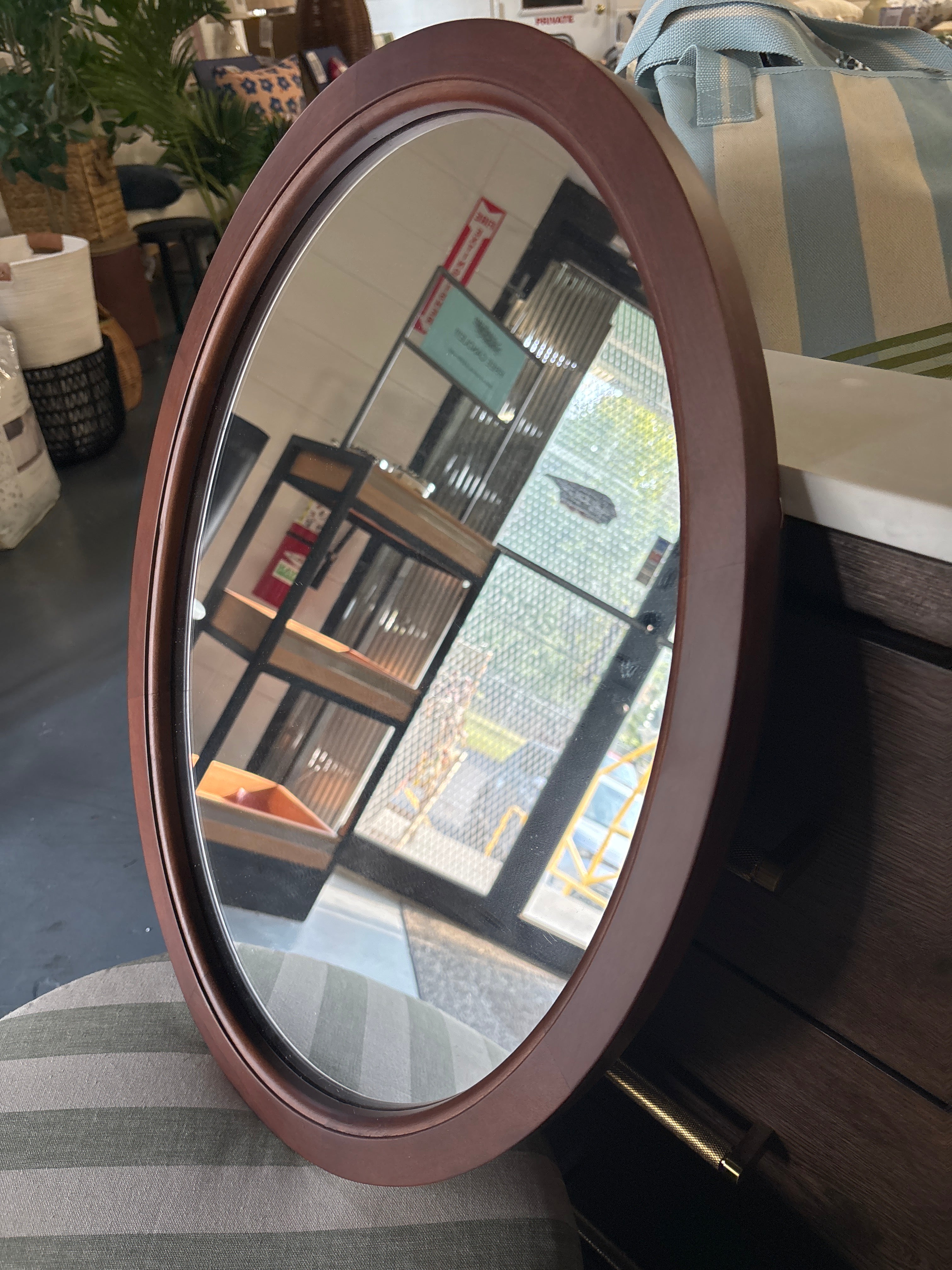 18"x24" Hogan Oval Framed Wall Mirror - Walnut Brown SHOWROOM ITEM