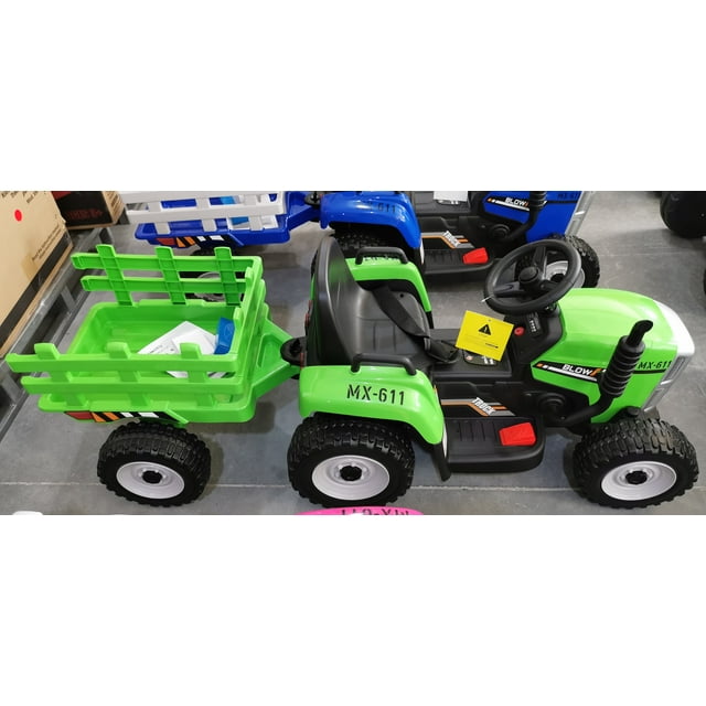 12V Kids Battery Powered Electric Tractor with Trailer, Toddler Ride On Car w/ Remote Control, 7-LED Headlights, 2+1 Gear Shift, MP3 Player USB Port for Kids 3-6 Years
