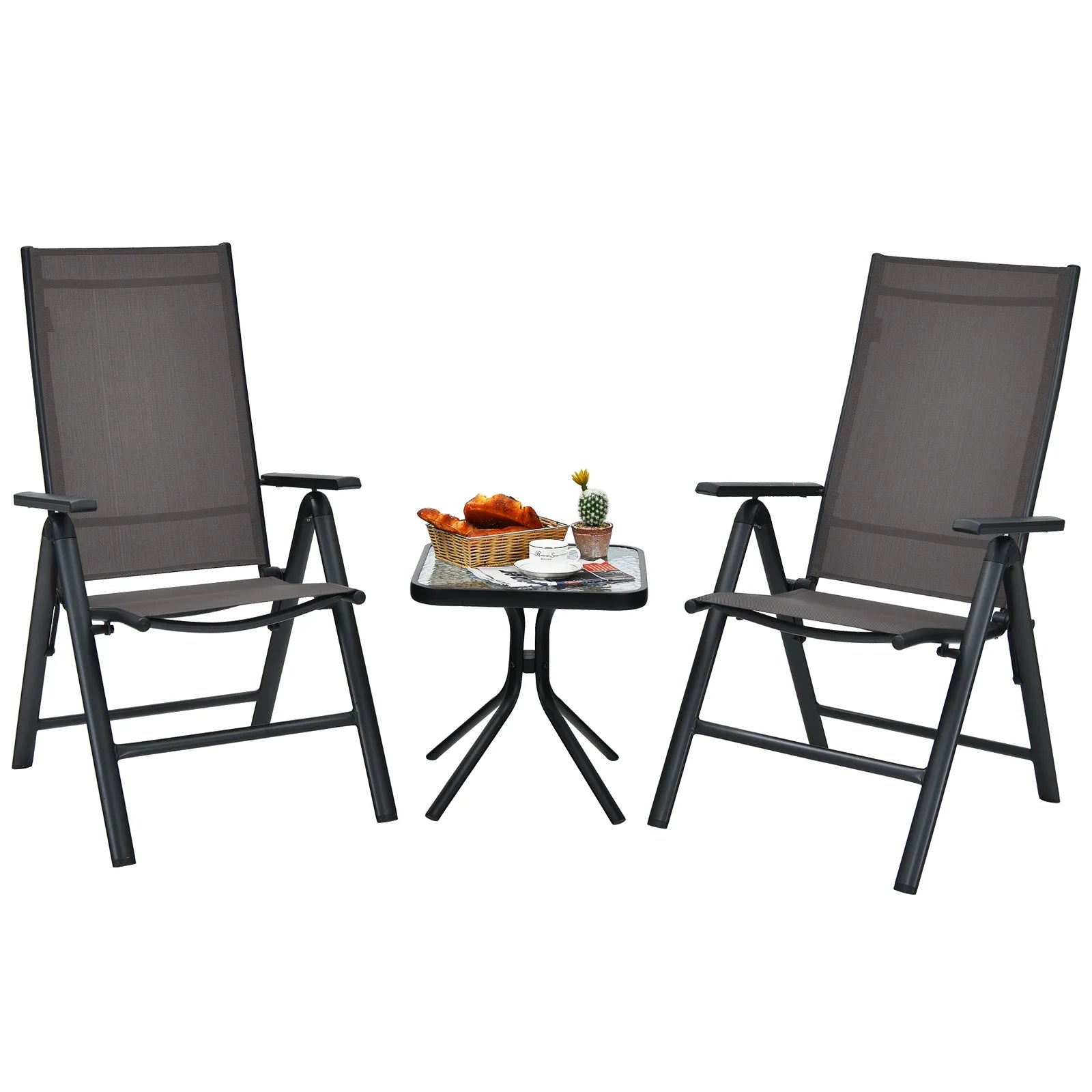2 Pack Folding Dining Chairs Adjustable Reclining Back Chairs Suitable for Outdoor & Indoor Gray