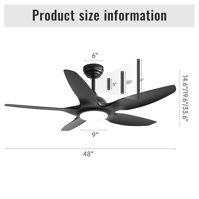 Black with ABS Blades Ceiling Fan With Light - Remote Included ( 5 -Blade )